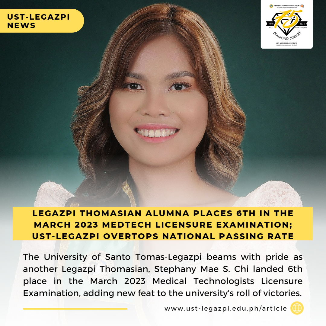 Legazpi Thomasian Alumna places 6th in the March 2023 Medtech Licensure ...